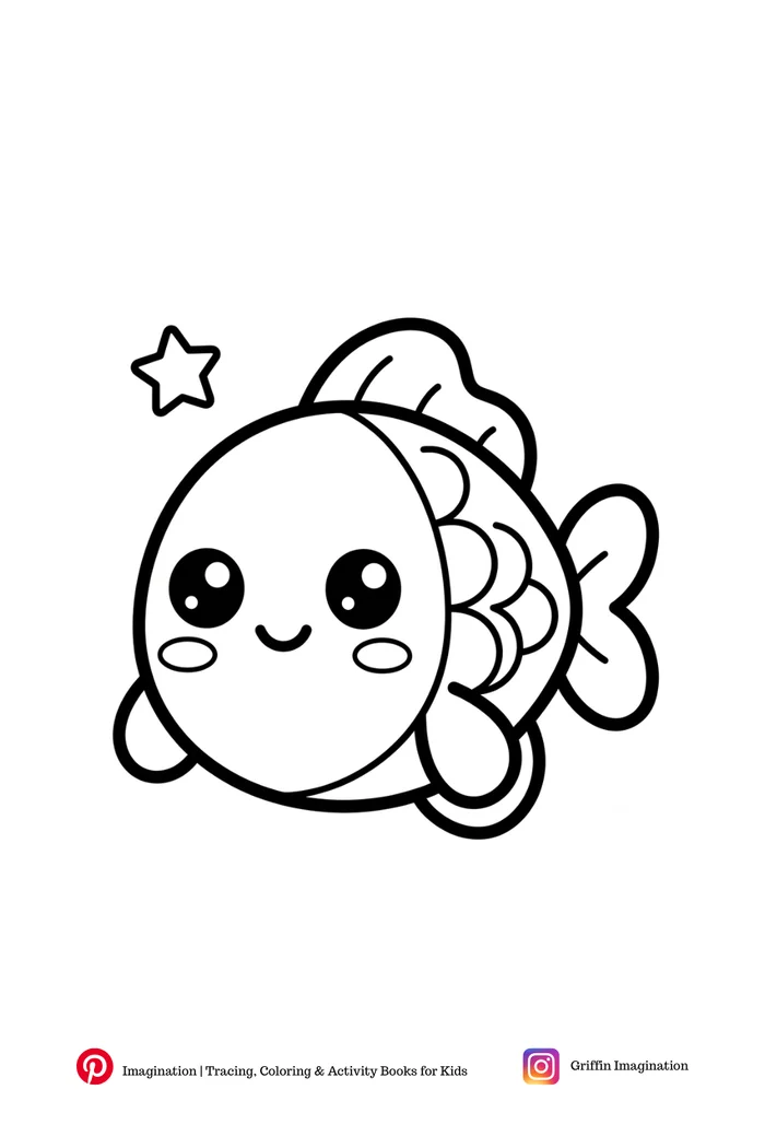 Lámina de muestra gratis de My First Kawaii Coloring Book: un pez para colorear